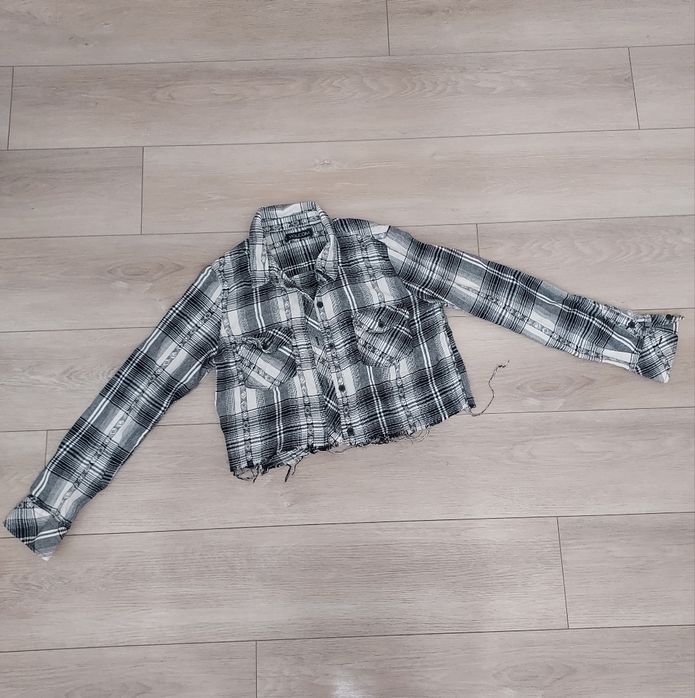 Volcom Crop Flannel, size S, black and white plaid